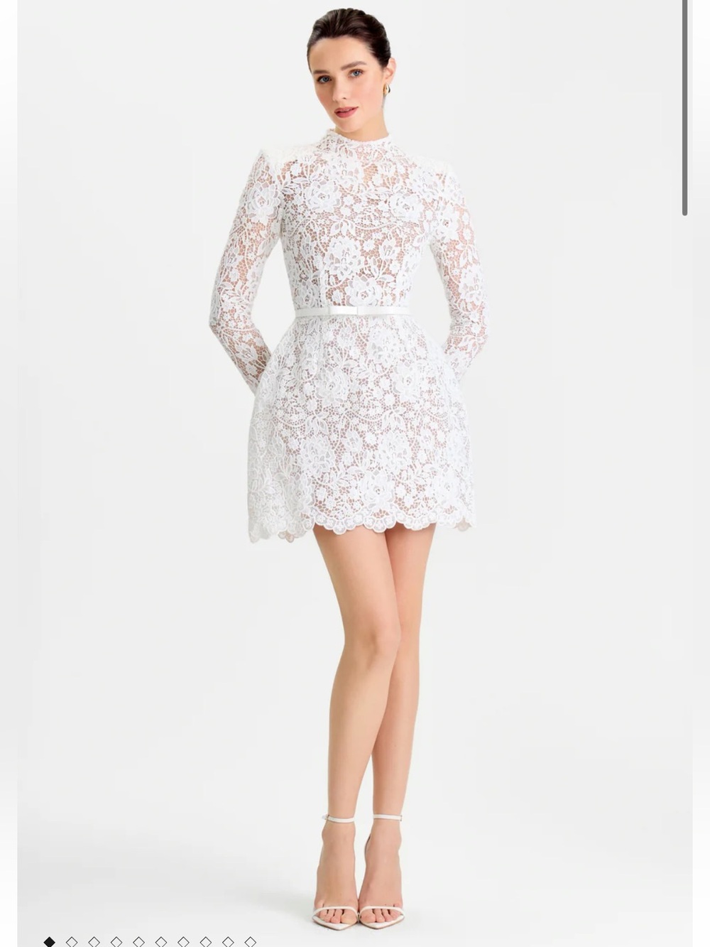 new Nadine Merabi Sophie long sleeve mock neck lace mini dress in white